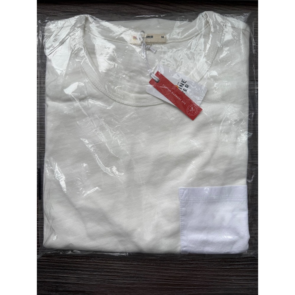 MARINE LAYER Mens Cream Custom Garment Dye Pocket‎ Tee T-Shirt size Medium